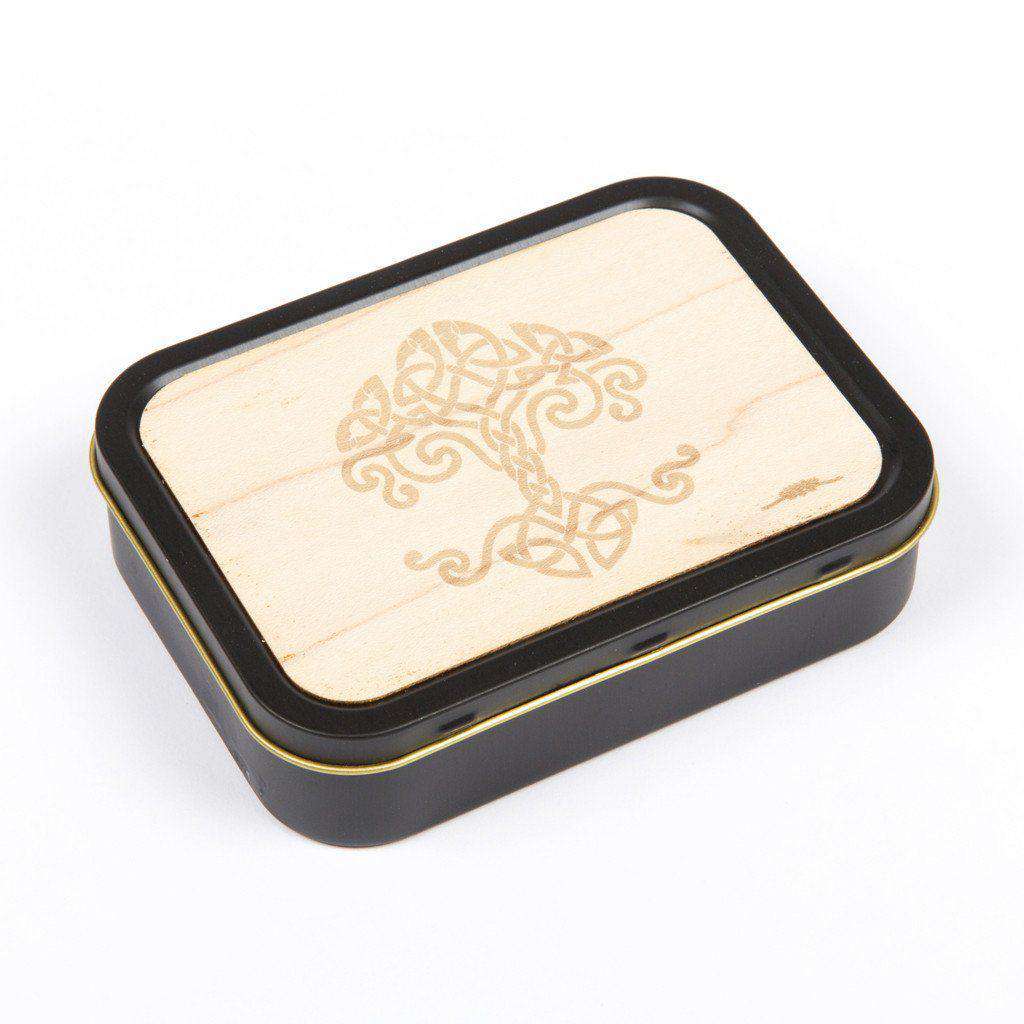 20z Tobacco Tins With Wooden Engraved Lids - Celtic Tree