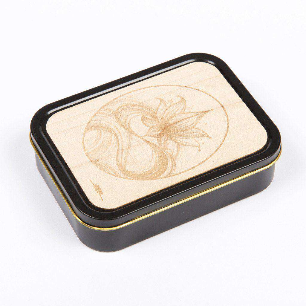 20z Tobacco Tins With Wooden Engraved Lids - Lotus