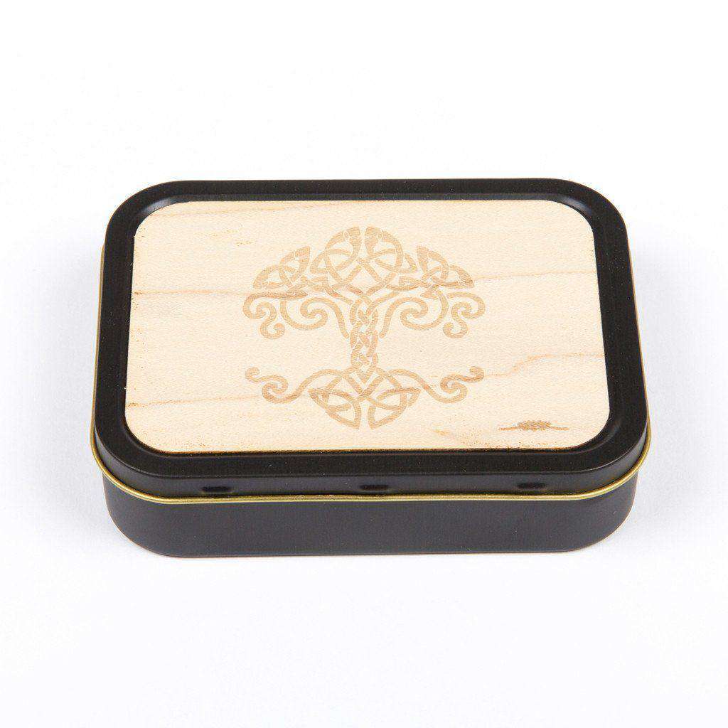 20z Tobacco Tins With Wooden Engraved Lids - Celtic Tree