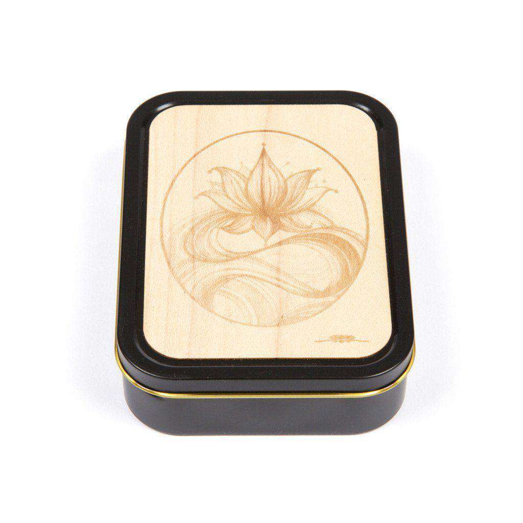 20z Tobacco Tins With Wooden Engraved Lids - Lotus