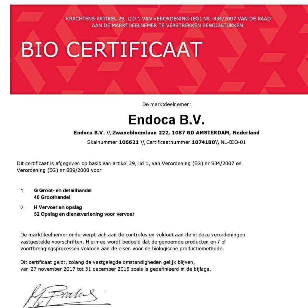 Endoca organic certification 2018
