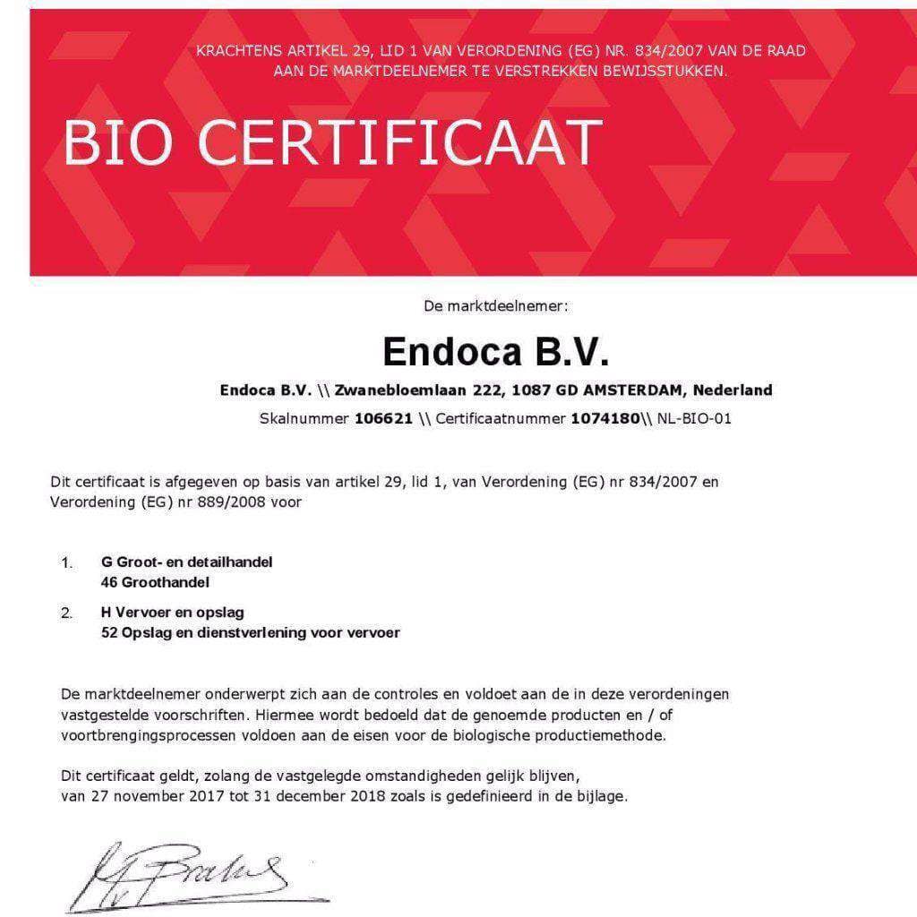 Endoca organic certification 2018